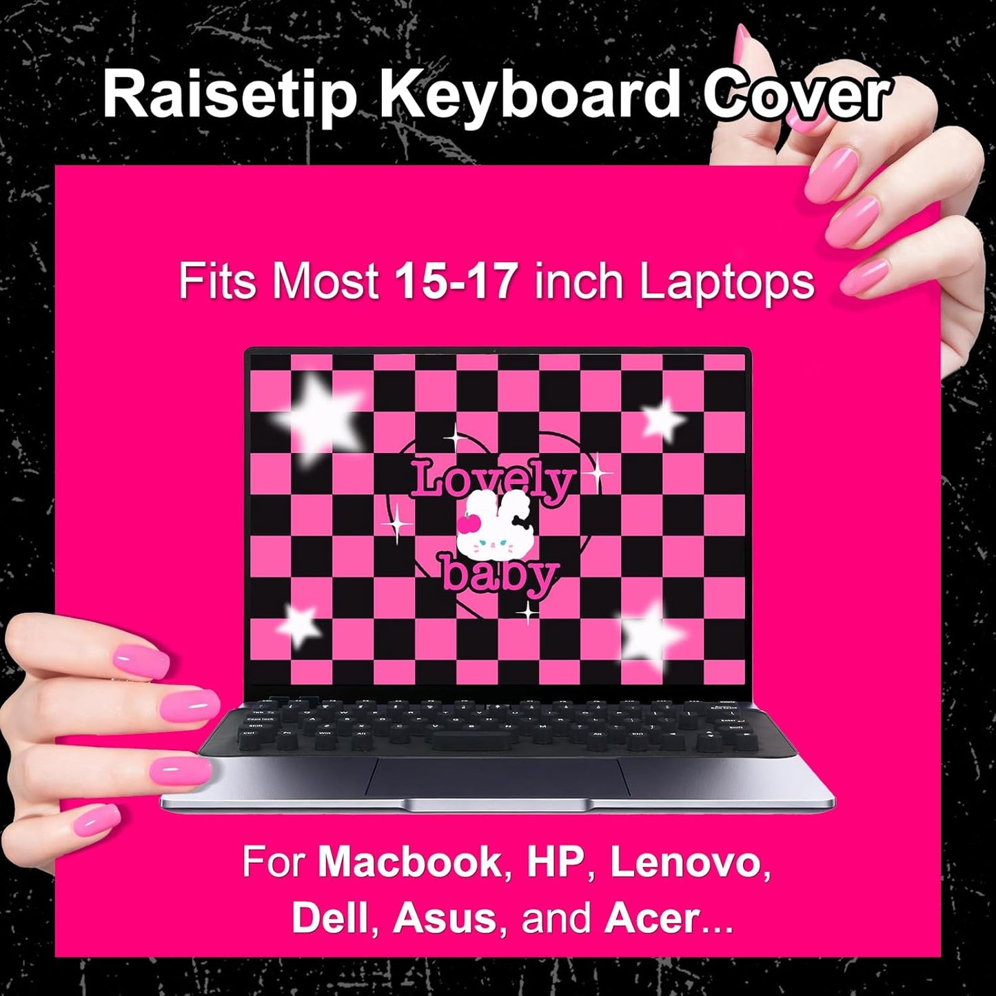 Raisetip 15.6") Universal Laptop Keyboard Cover for Long Nails - Comes with a Separate DIY Film, Raised Keyboard