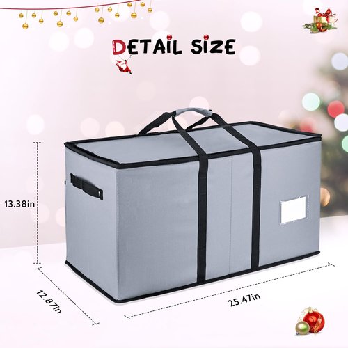 Mrrihand Ornament Storage Box - Dual Zipper Container for 128 Holiday Ornaments | 8 Trays, Grey