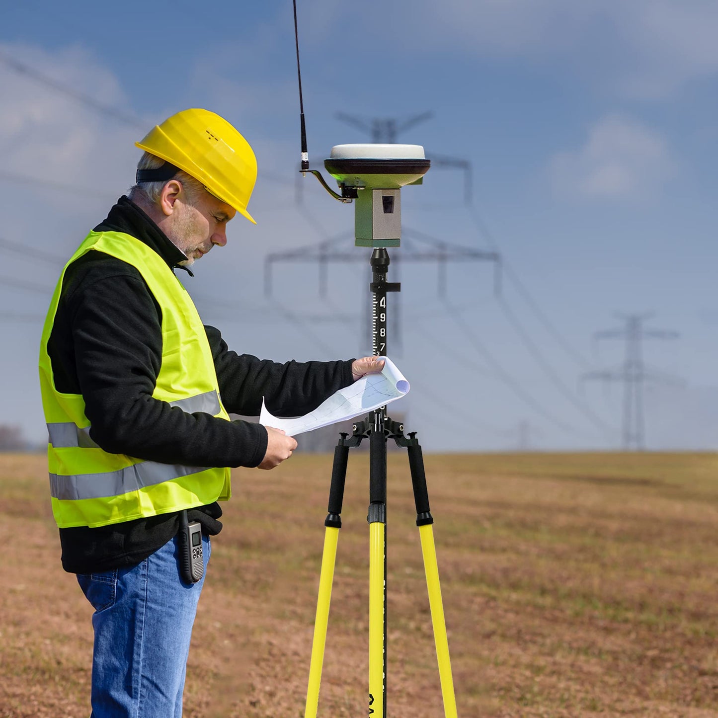 AdirPro Prism Pole Tripod – Aluminum Range Pole Tripod – Use for Survey Pole, Rover Rod, GPS Pole, Leveling Staff – GNSS RTK Rod Stand - Survey Equipment for Total Station Surveying (Yellow)