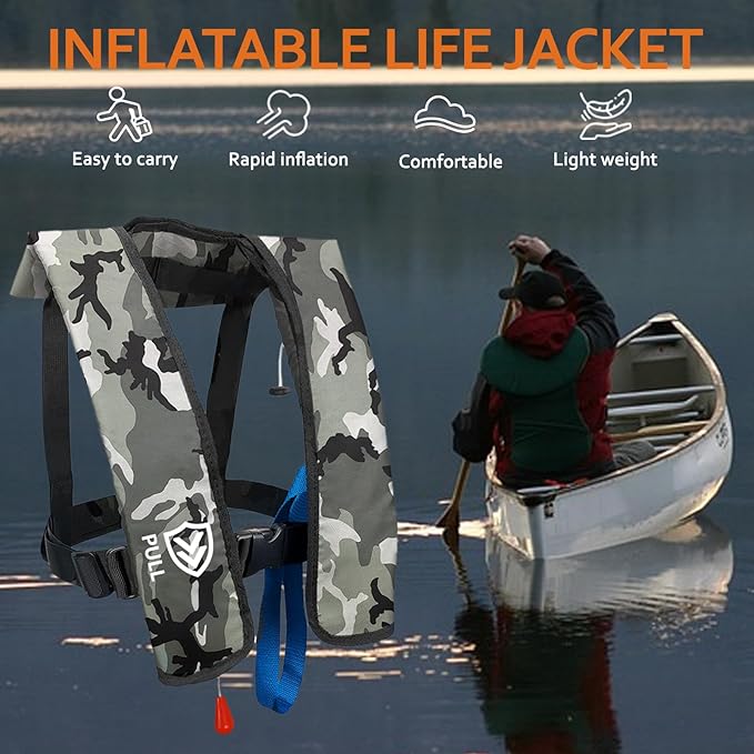 Automatic/Manual Inflatable Life Jacket| Inflatable PFD Kayak Vest Adult| Life Vest for Adults| Outdoor Water Sports| Supports up to 330 lbs|33g of Carbon Dioxide Cylinder