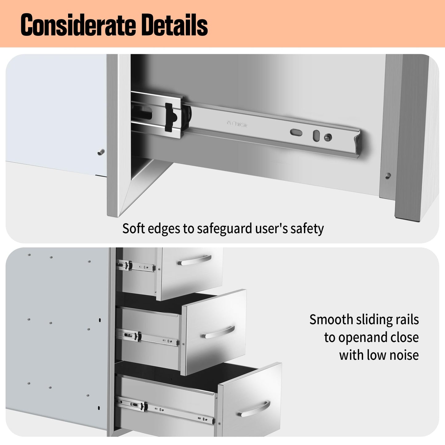 RAILEN Outdoor Kitchen Drawers 16" W x 28" H x 20" D Built-in BBQ Drawer Stainless Steel Access Drawers for Outdoor Kitchen Island or Grill Station