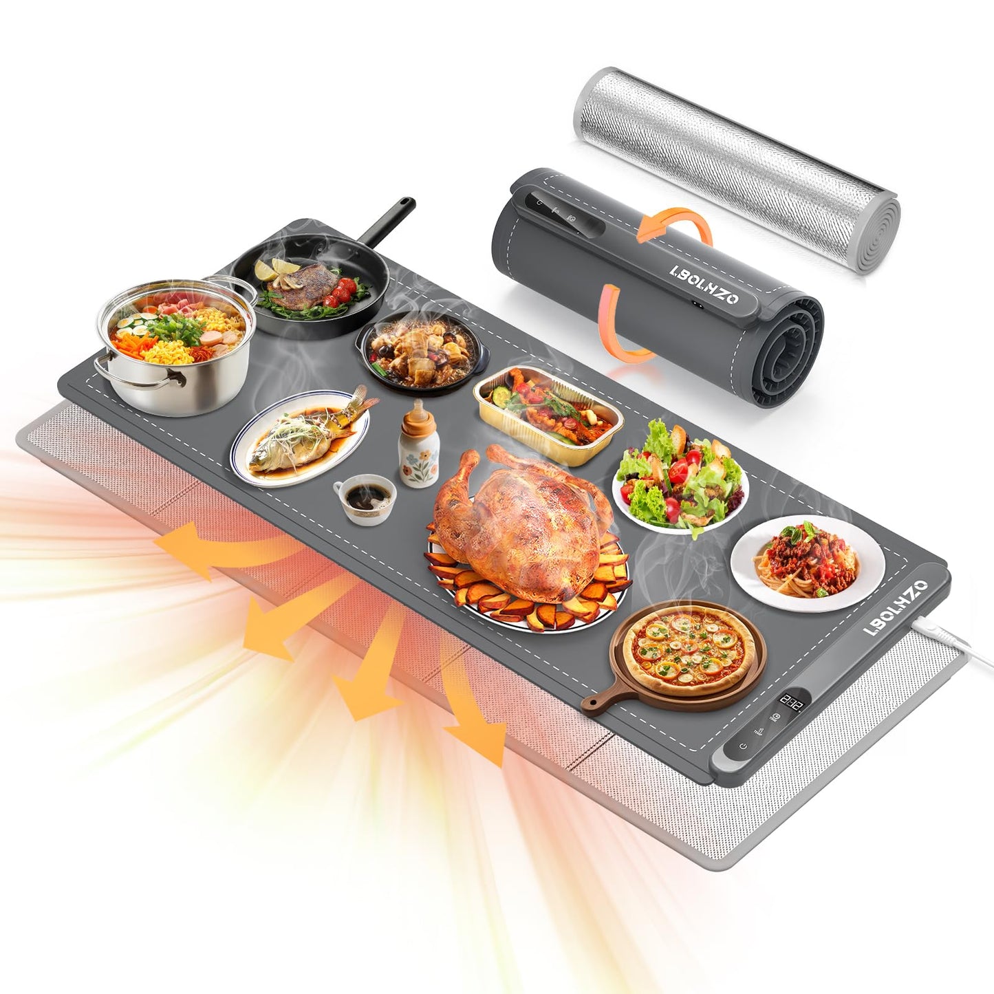 LBOLHZO Warming Mat For Food Extra Large 36"x16" 580W Food Warming Mat With Heat Resistant Pad,Chafing Dishes for Buffet 6 Temp 6 Hour,Roll Up Food Warmers for Parties Buffet for Catering Gatherings