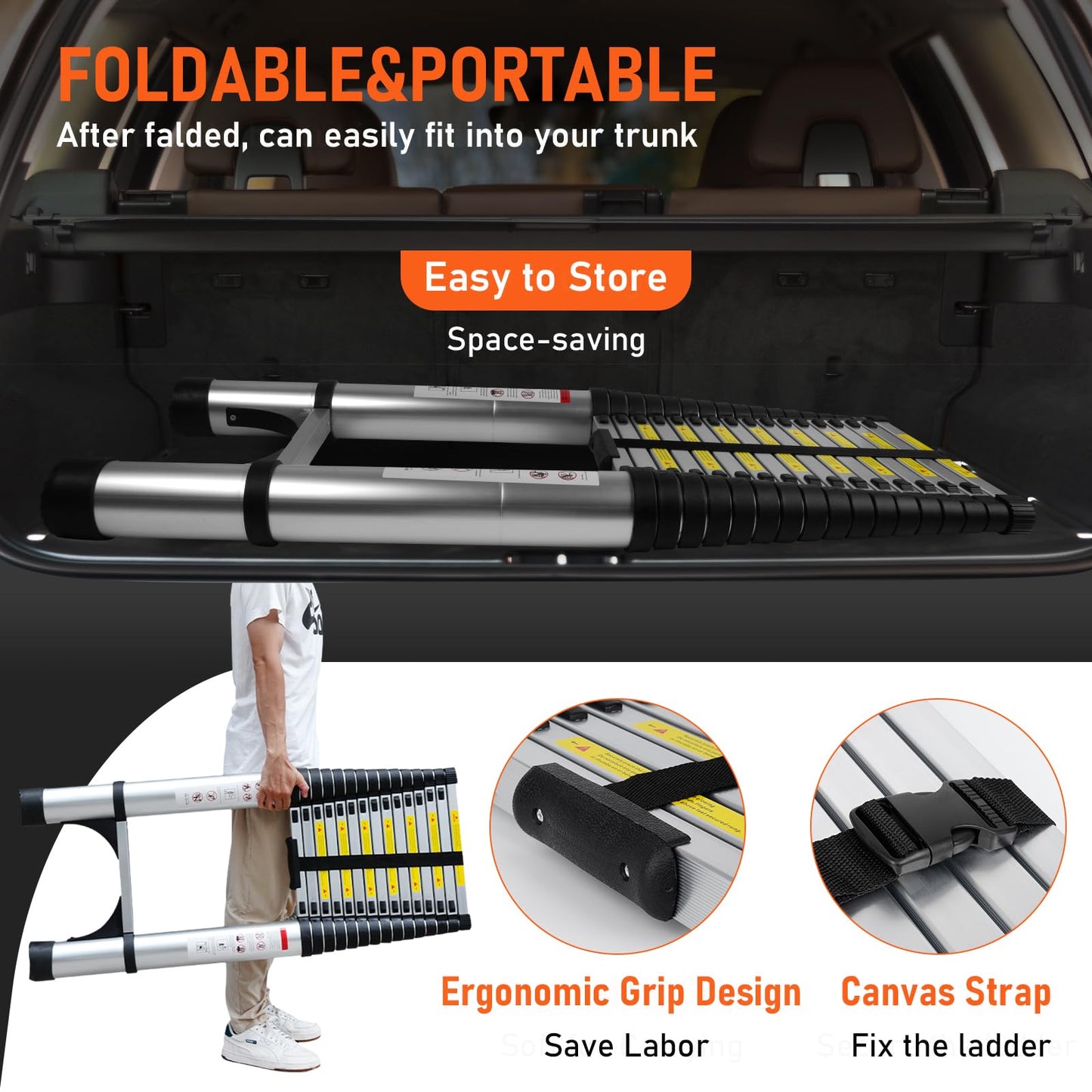 Telescoping Ladder 23.3FT Aluminum Lightweight Extension Ladder 330 Lbs Heavy Duty Non-Slip Feet Portable Folding Ladder Multi-Purpose Collapsible for Home RV Attic Outdoor Use (23.3 FT)
