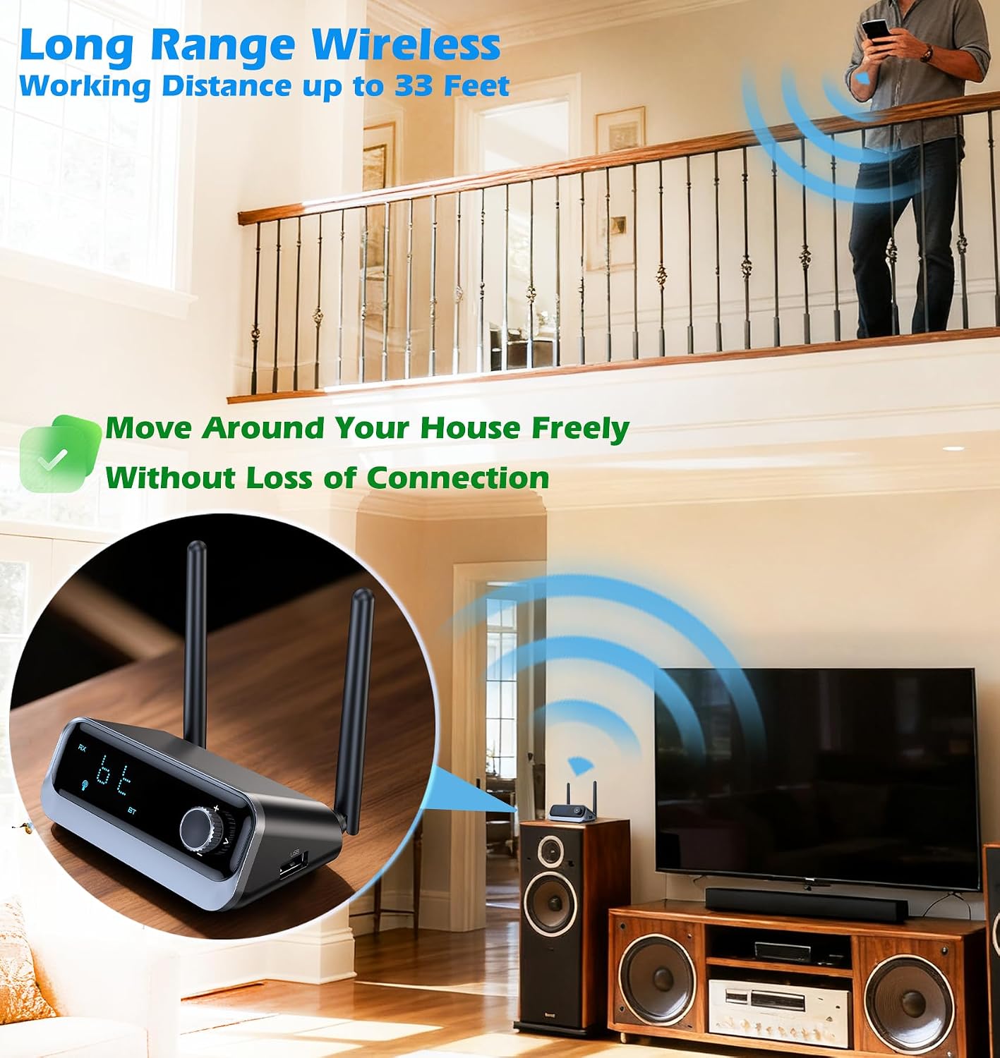 KAIY 3.5mm Bluetooth Receiver for Home Stereo, Low Latency Optical & Coaxial Bluetooth Audio Adapter with AUX, Wireless