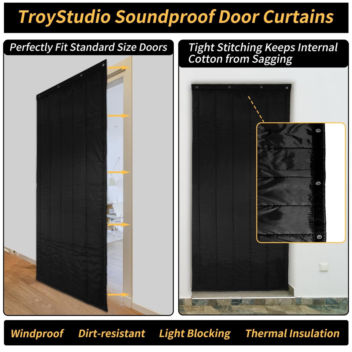 TroyStudio Thick Door Soundproofing Blanket, 41.5 x 86.6 x 0.8 inches Heavy Window Sound Barrier Sheet, Home Acoustic Dampening Curtain Divider, Wall Noise Blocker for Bedroom Music Recording Studio