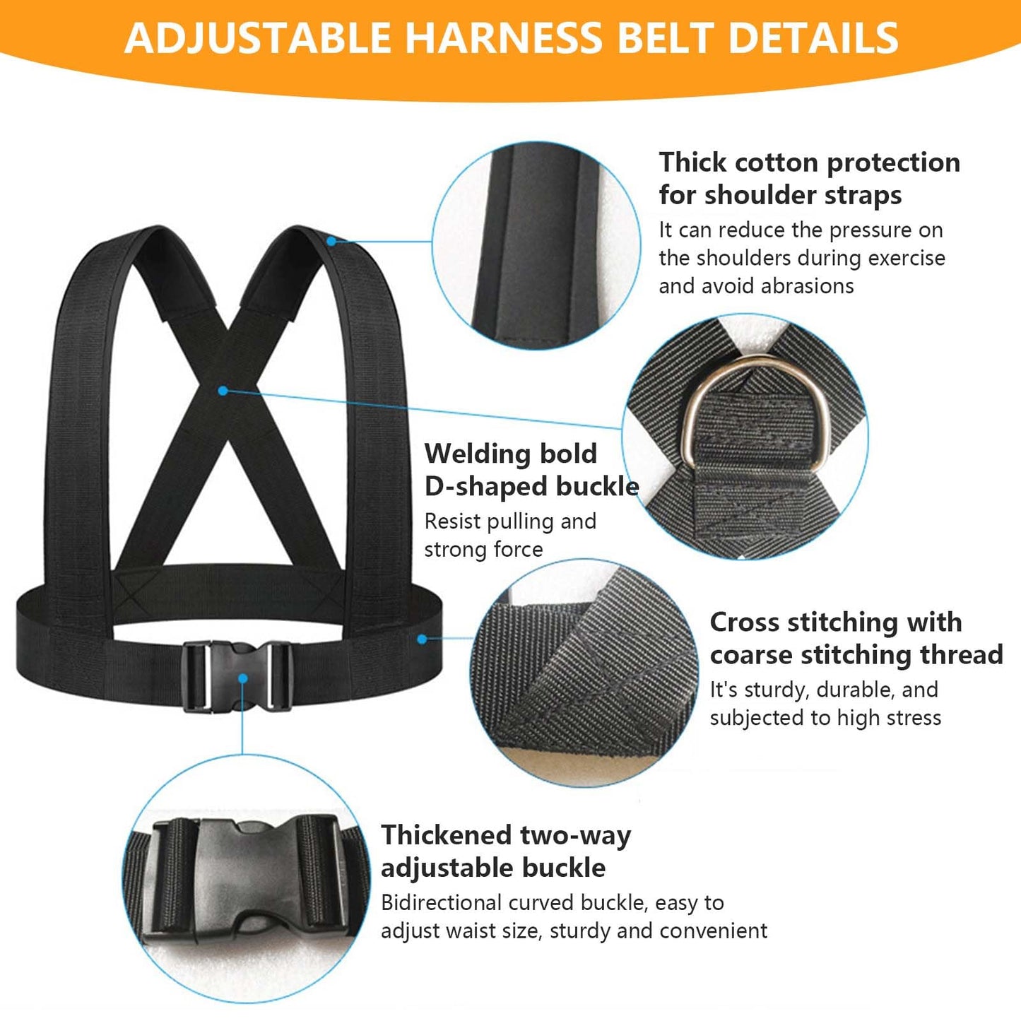 Tuyzhrymlic Sled Harness for Pulling, 6pcs Adjustable Shoulder Belt with 2 Rope 6.6ft and 9.8ft Push Equipment for Outdoor Indoor Full Body Workout to Improve Strength Agility Focus Men and Women