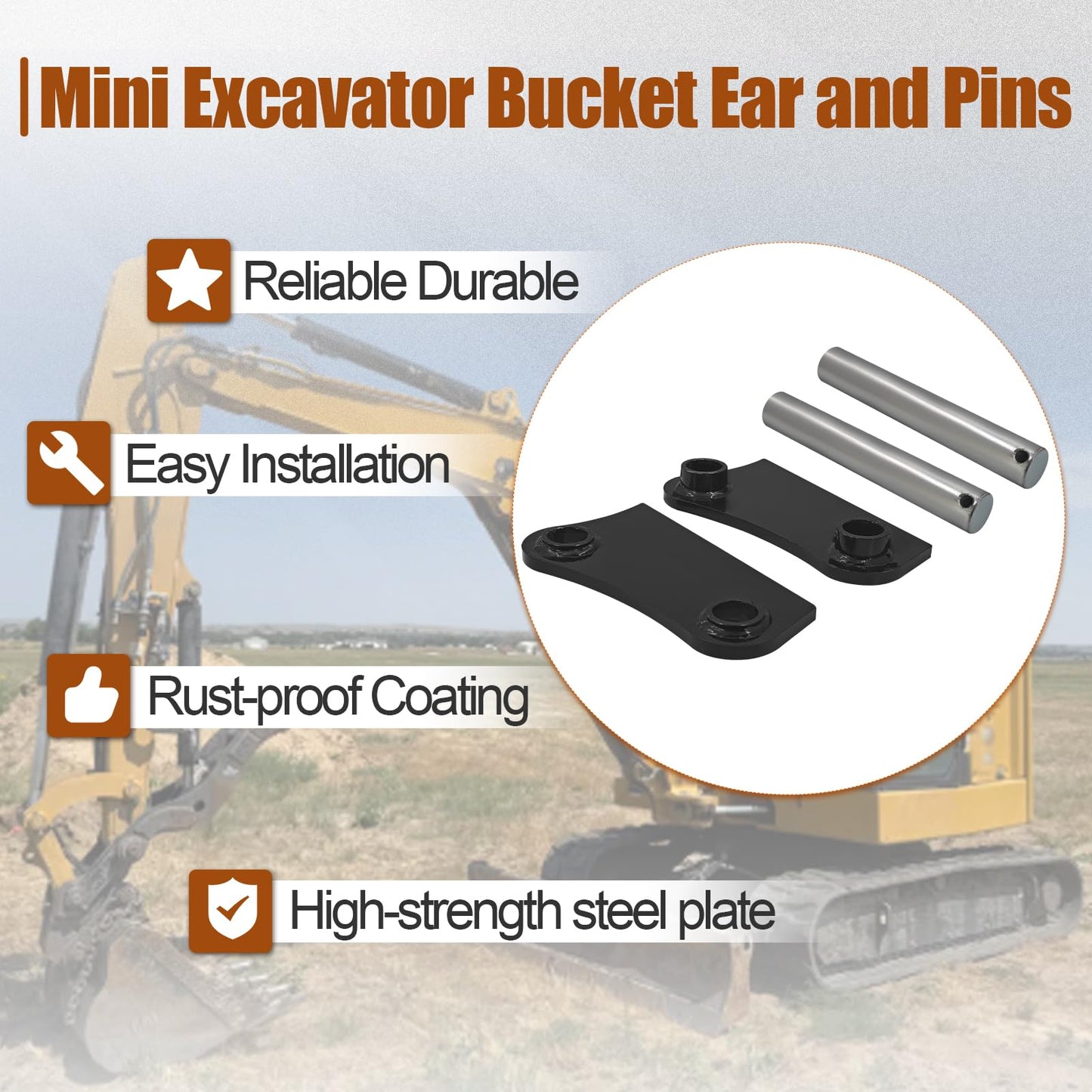 ShareZem 50mm Bucket Attachment Ear Weld on 12“ C-C A Pair with Pins and Screws for Caterpillar 307 308 309 Mini Excavator