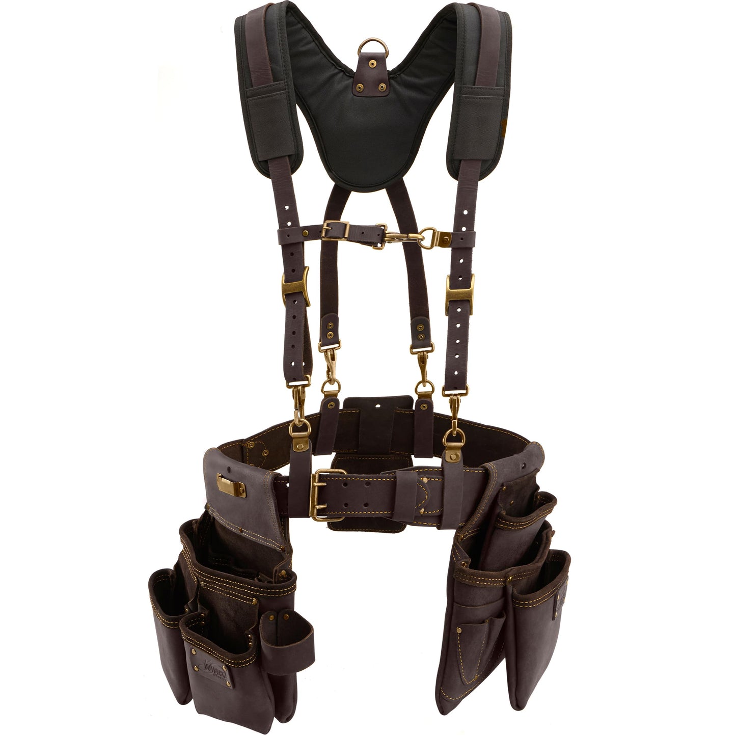 OX Pro Construction Tool Belt with Suspenders - 22-Pocket Leather Tool Belt Pouches - (XL) Made of Oil-Tanned Leather with Double-Stitching Morrales De Construccion
