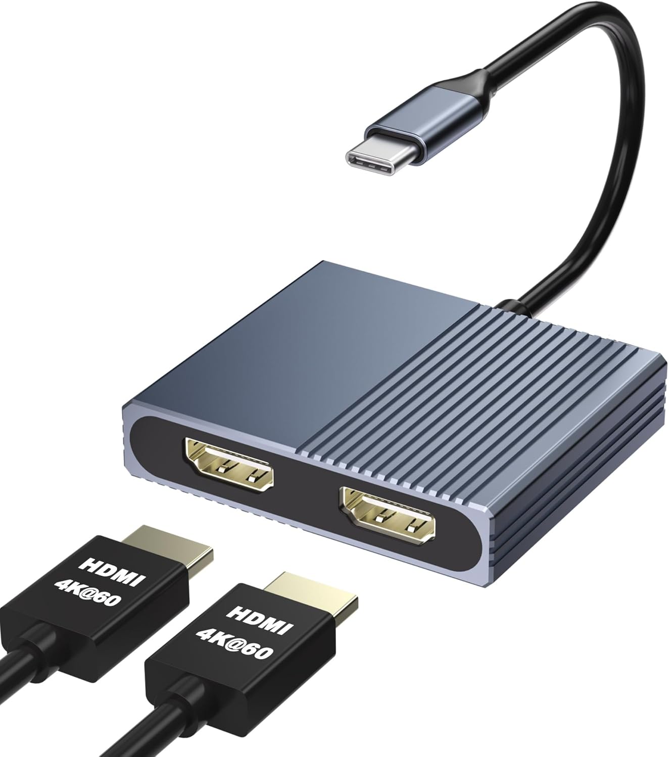 Movcle 2 4K@60hz HDMI Splitter for Dual Monitors, Dual HDMI Adapter for Monitors, Display, USB C to Double Adapter
