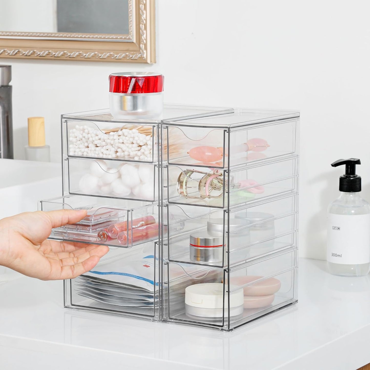 Vtopmart Acrylic Organizer - 8 Drawer Clear Makeup & Office Storage Solution | Dustproof Design
