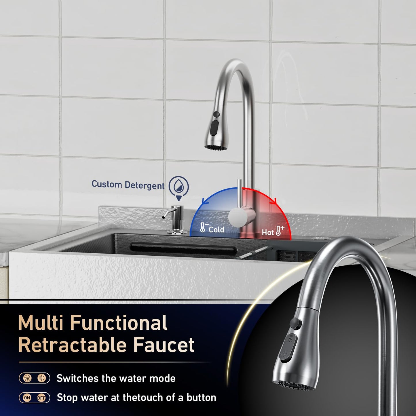Laundry Sink with Cabinet, 26-Inch Wider Stainless Steel Utility Sink, Full Body Heavy Duty Design for Kitchen, Bathroom, Garage & Multi-Use Applications