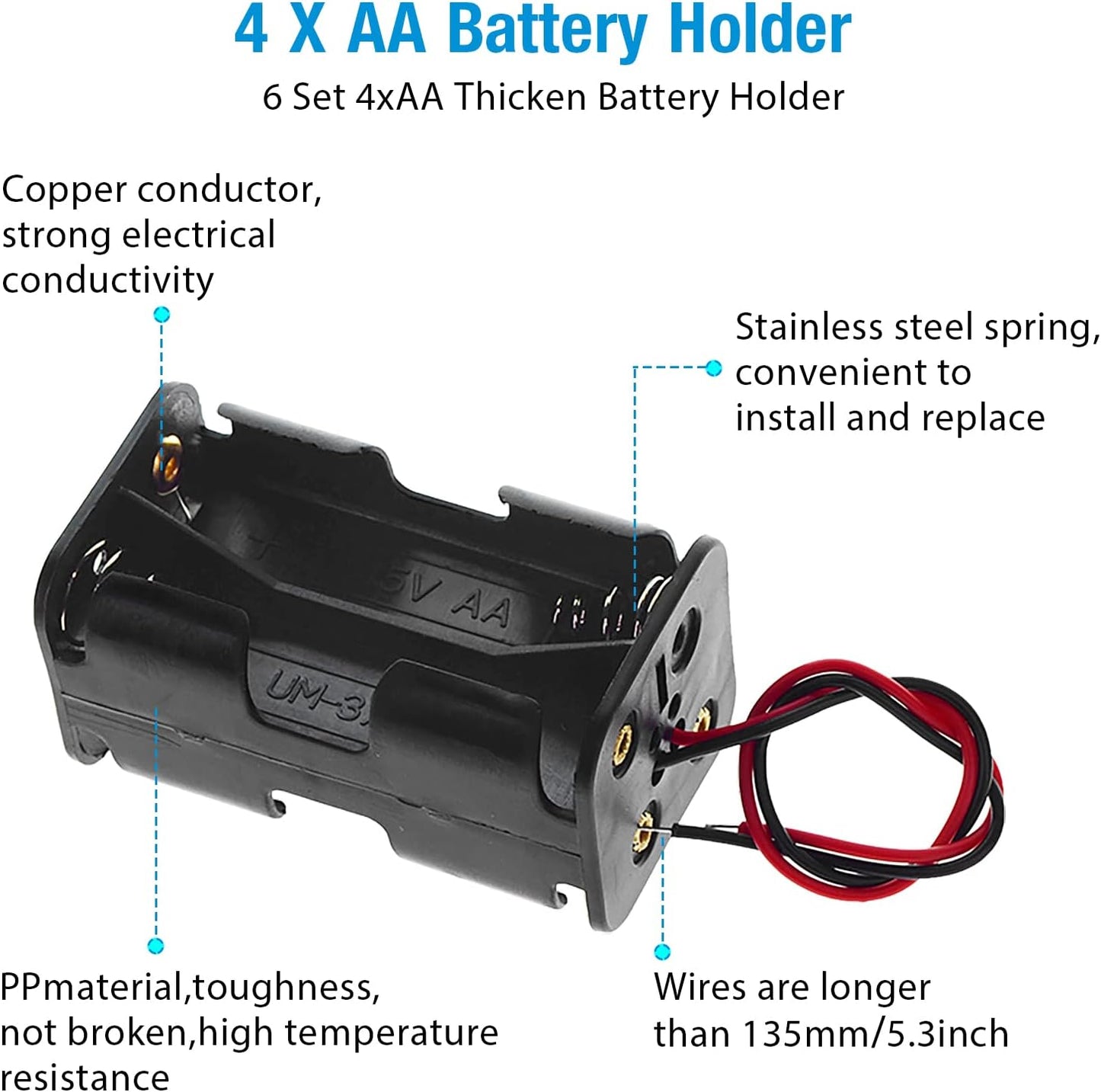 QTEATAK 4 1.5V x AA Batteries Battery Holder Wire Leads