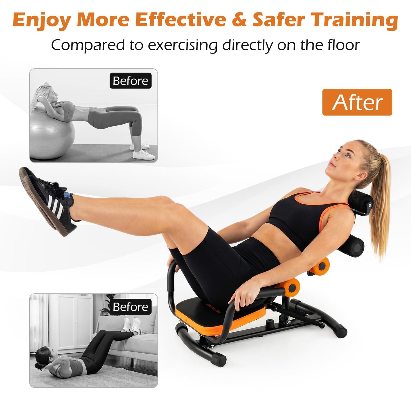 Goplus Ab Machine, Core Abdominal Trainer w/ 3-Position Adjustable Backrest, Foam Support, Ab Trainer Sit Up Bench Chair Ab Rocket Exercise Equipment for Home Gym Full-Body Workout