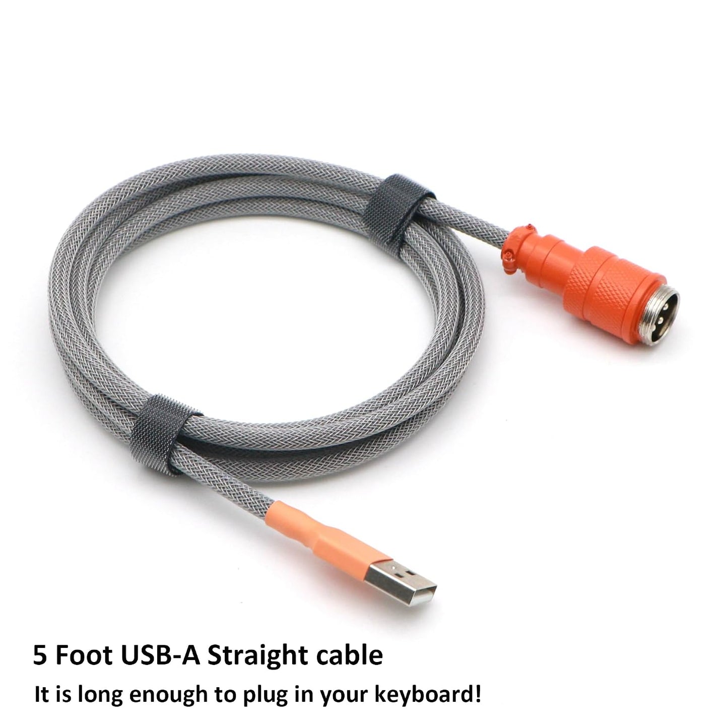 KCSJXF 5FT Reverse Coiled USB-C Keyboard Cable, Double-Sleeved Mechanical Keyboard Cable with Detachable Metal Aviator