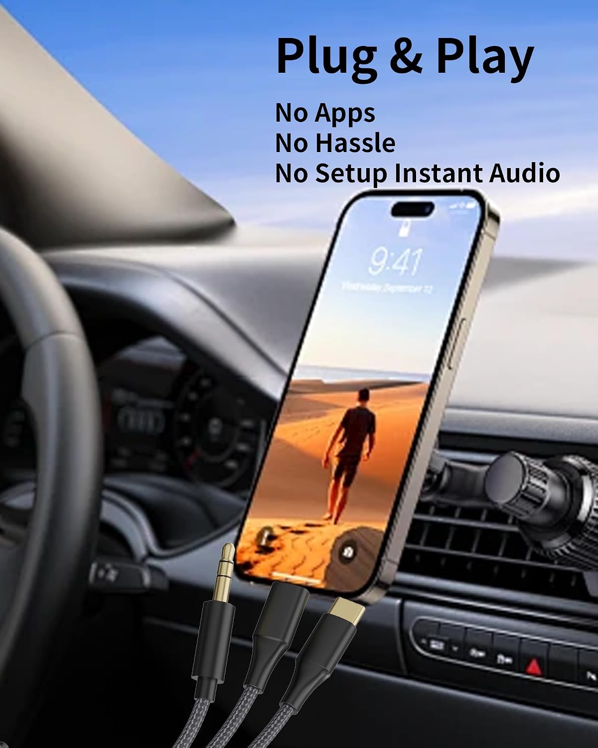 [3-in-1 C/3.5mm 2 (3.9FT) RCA Audio Cable] Lightning/USB to RCA Compatible with iPhone, Android, Home Theater, Car