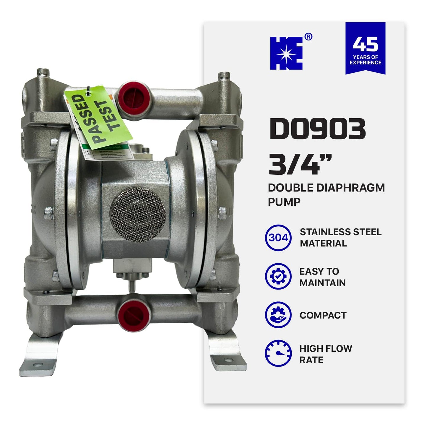 COSMOSTAR D0903 3/4" Double Air Diaphragm Pump, Aluminum Body, Teflon Ball, seat and Diaphragm, Pump Muffler, Pump, Chemical Pump, Waste Oil Pump, Pneumatic Oil Pump, Diaphragm Pumps
