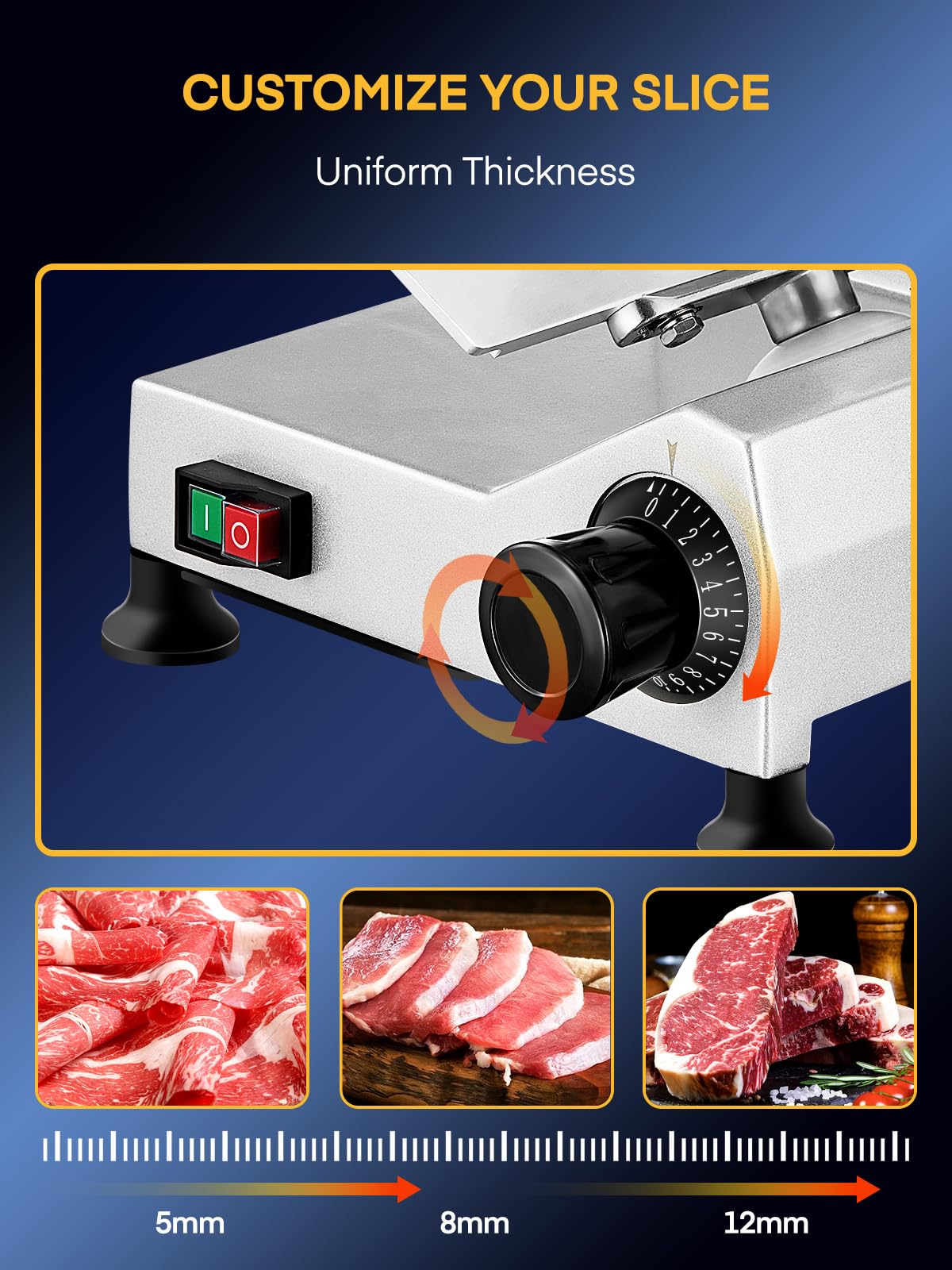 Meat Slicer Commercial 370W, 12 inch Electric Food Deli Slicer, 120 Pcs/Min Premium Chromium-plated Steel Blade, Semi-Auto Meat Slicer for Home Use