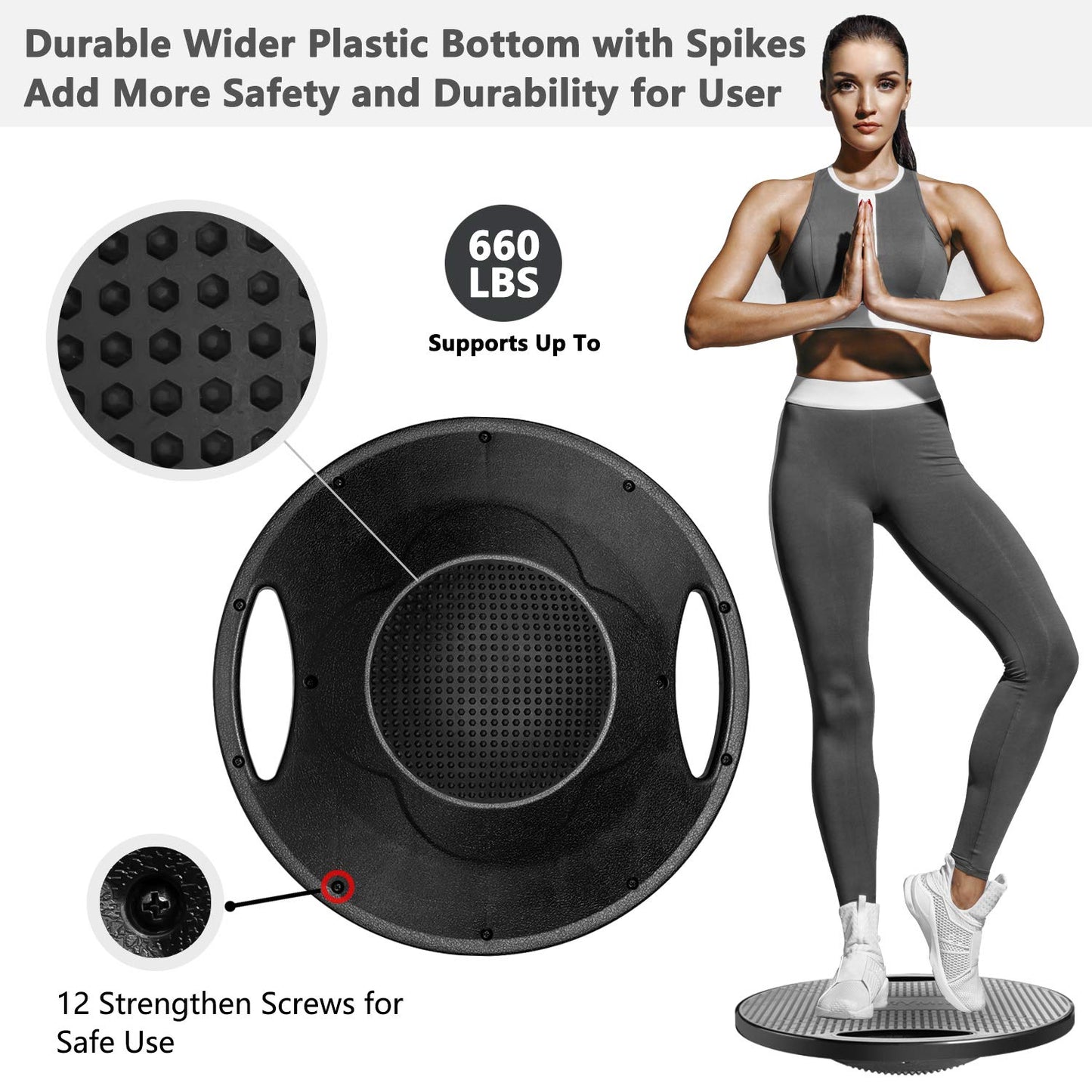 EVERYMILE Wobble Balance Board, Exercise Balance Stability Trainer Portable Balance Board with Handle for Workout Core Trainer Physical Therapy & Gym Diameter Surface 16.5" Gray