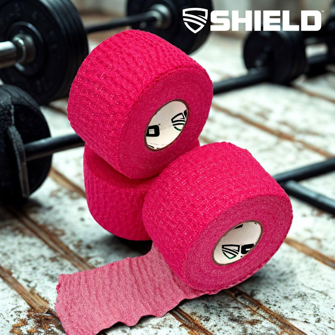 SHIELD | Weightlifting Tape - Made in USA, Hook Grip, Cross-Training, WOD Grip Tape 3-Pack– Durable, Non-Slip, Comfortable Stretchy Athletic Tape – Thumb, Wrist, Finger Protection (Black)