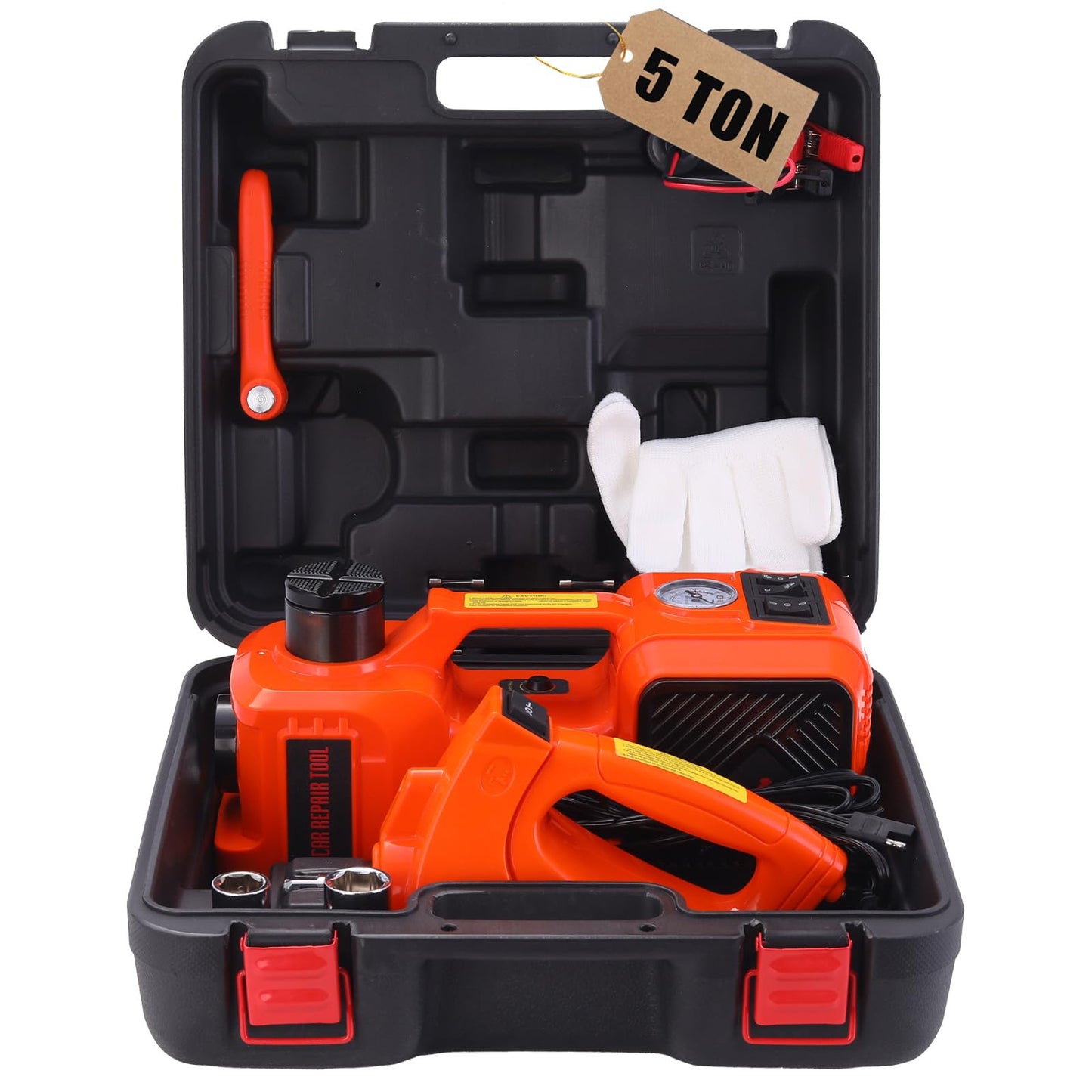 ROGTZ Electric Hydraulic Car Jack Kit with Impact Wrench and Tire Inflator Pump, 5 Ton 12V Hydraulic Jack for SUV Sedans Tire Change with LED Light