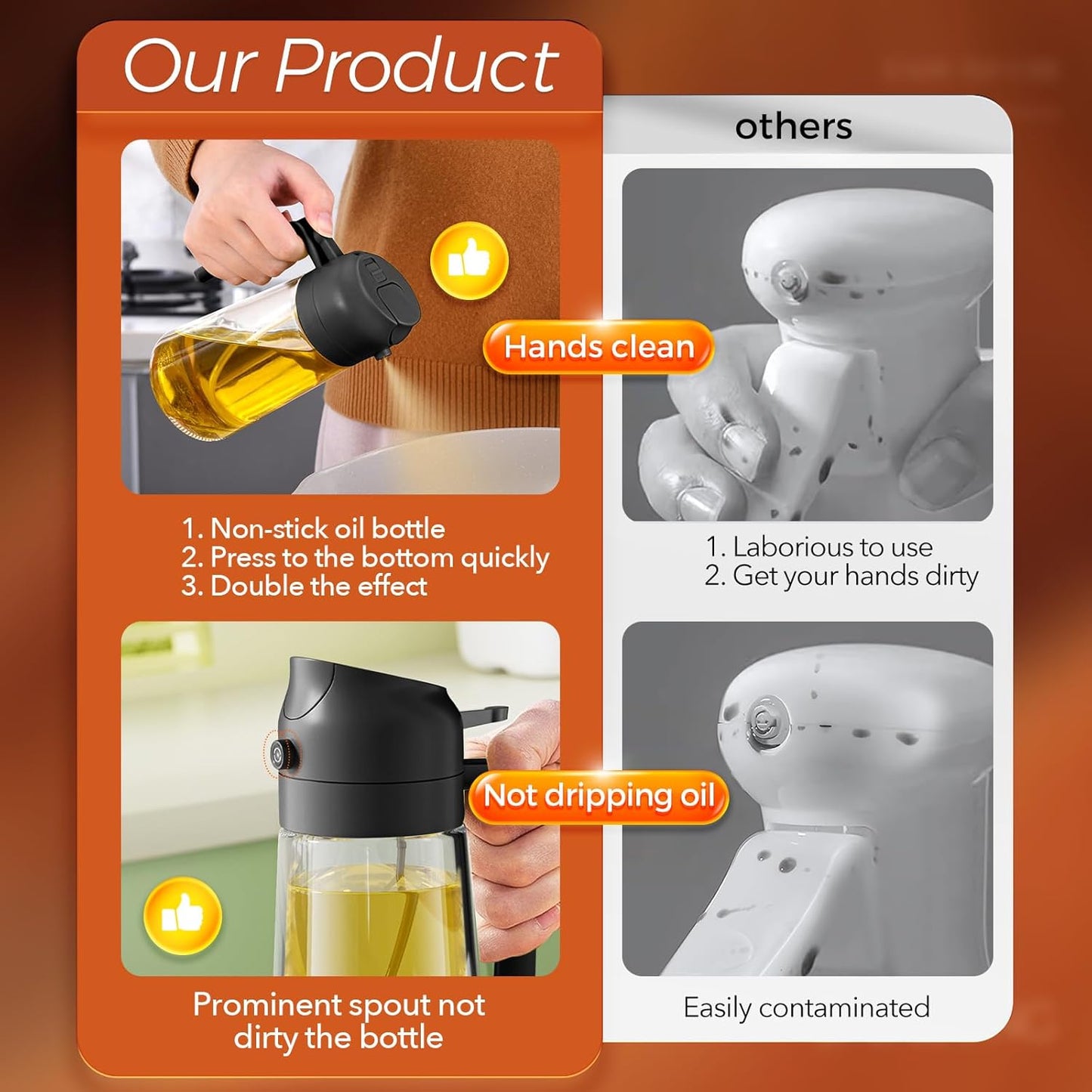 YARRAMATE Glass Olive Oil Sprayer - 16oz Premium Food Grade Dispenser for Cooking & BBQ (Black)