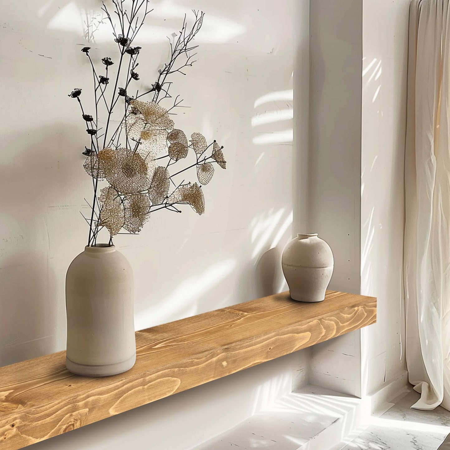 YLYHSST Fireplace Mantel Handmade, 3'' Thick Wall Decor Long Floating Shelf, 48inch Rustic Wood Shelf with Invisible Brackets, Wood Color