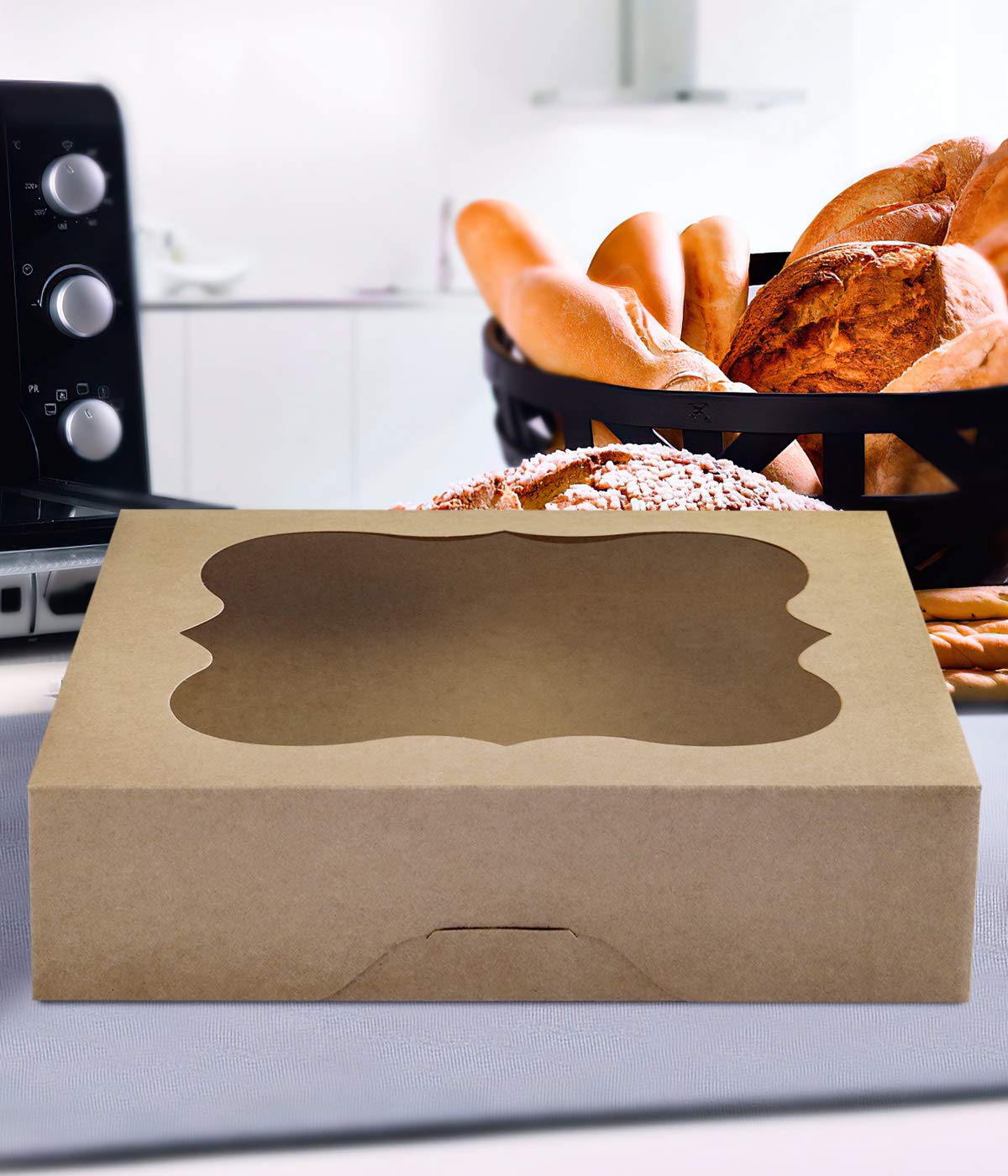 CHERRY 15-Pack 10"x10"x3"Brown Bakery Boxes with PVC Window for Pie and Cookies Boxes Small Natural Kraft Paper Box 10x10x3inch Pack of 15