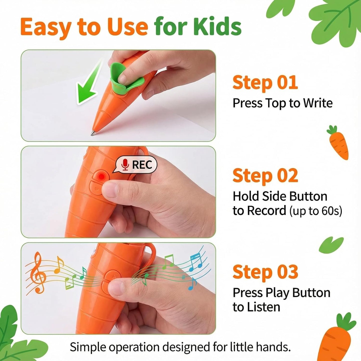 TailWaggers 60-Second Voice Recorder Pen with Playback - Cute Carrot-Shaped Audio Recorder & Smooth-Writing Ballpoint