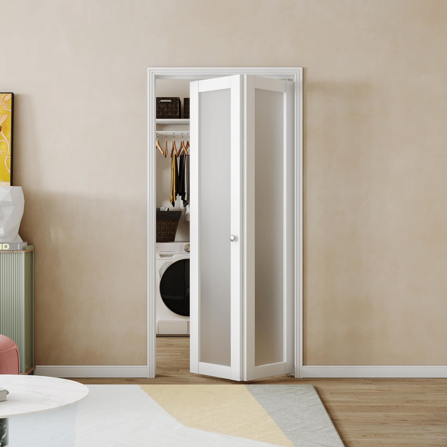 BARNER HOME Bifold Doors, Full Lite Frosted Glass Panel Closet Door, Easy Installation, Folding Doors with Hardware Kits & Handle for 36"x 80" Opening