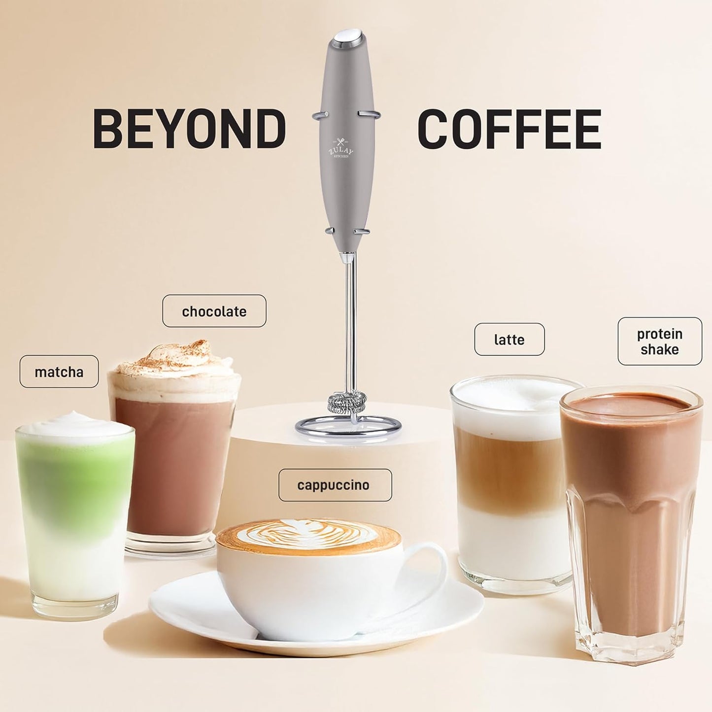 Zulay Kitchen Milk Frother - Powerful Handheld Whisk for Coffee, Lattes & Matcha - Includes 4 Duracell Batteries