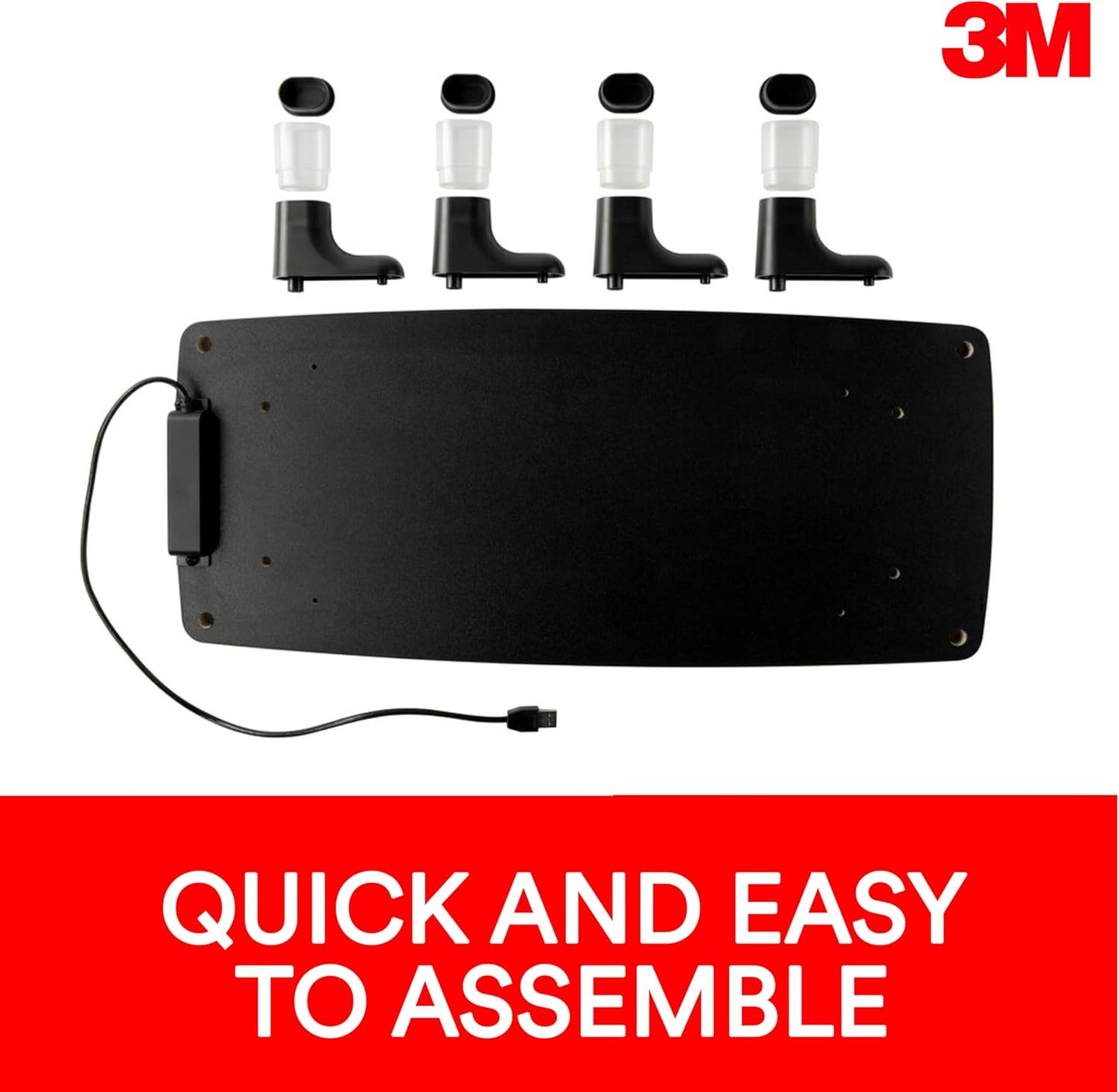 3M 4-Port Adjustable Monitor Stand with USB Hub, Black, Great for Computer Monitors, Laptops, TVs, Speakers, Printers