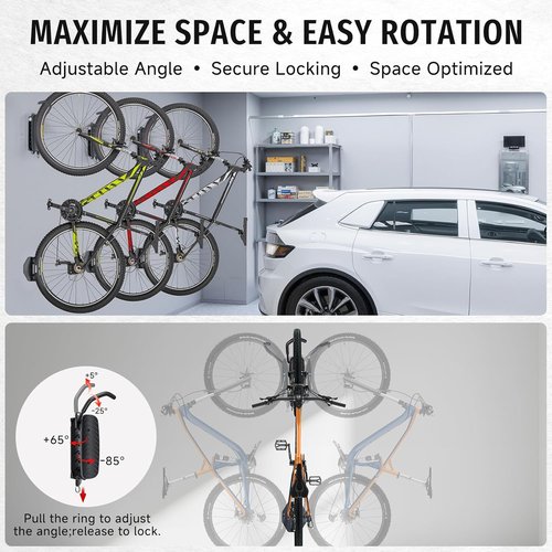 BYHUME Bike Rack | Space-Saving Vertical Wall Mount with 150° Swivel - Holds Up to 66lbs, Easy Install, 2 Pack