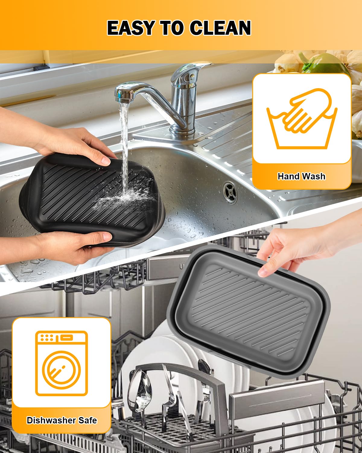 Air Fryer Silicone Liners Collapsible 2-Pack for bella 4Qt(3.3lb) Slim Air Fryer, Reusable Airfryer Silicone Pot Baking Basket Insert Accessories, Non Stick, Easy Cleaning, Gray+Black