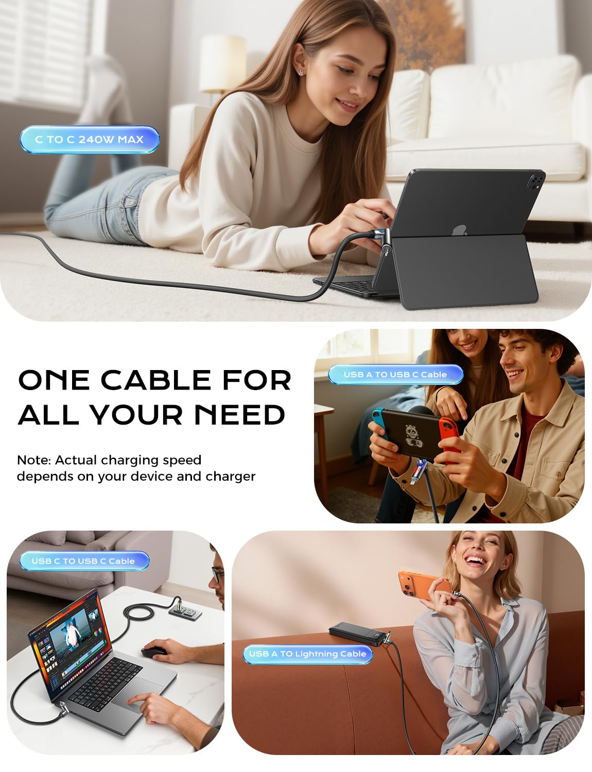 240W 4 1 6.6FT 2 MAGIC JOHN in Charging Cable, USB C to Lightning Cable [MFi Certified], Multi Chargers for All