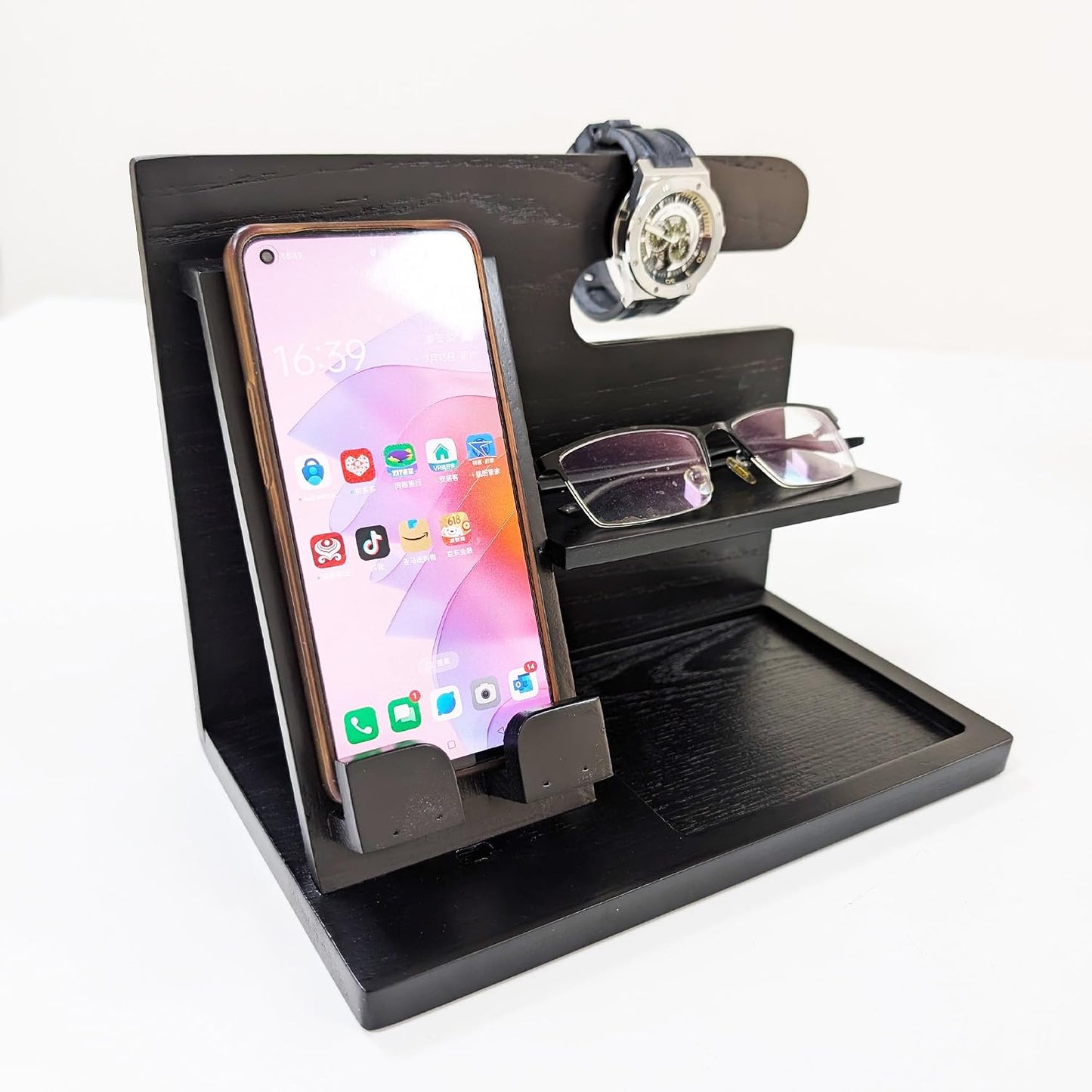 ARTAWEIN Wood Phone Docking Station Ash Key Holder Wallet Stand Watch Organizer Men Husband Wife Anniversary Dad