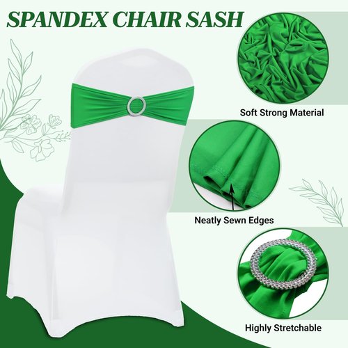 MDS Spandex Chair Sashes - Universal Fit Elastic Bands with Buckle for Weddings | Light Green, Pack of 100