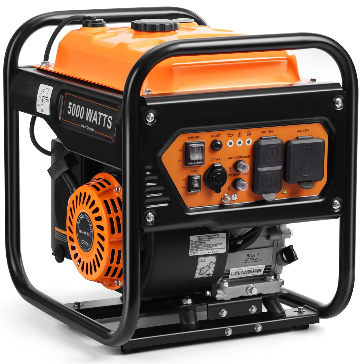 Oxseryn 5000W Inverter Generator Gas Powered, Open Frame Generator, Portable Outdoor Power Equipment, Emergency Home Backup, RV Ready 30A Outlet, ECO Mode, EPA Compliant
