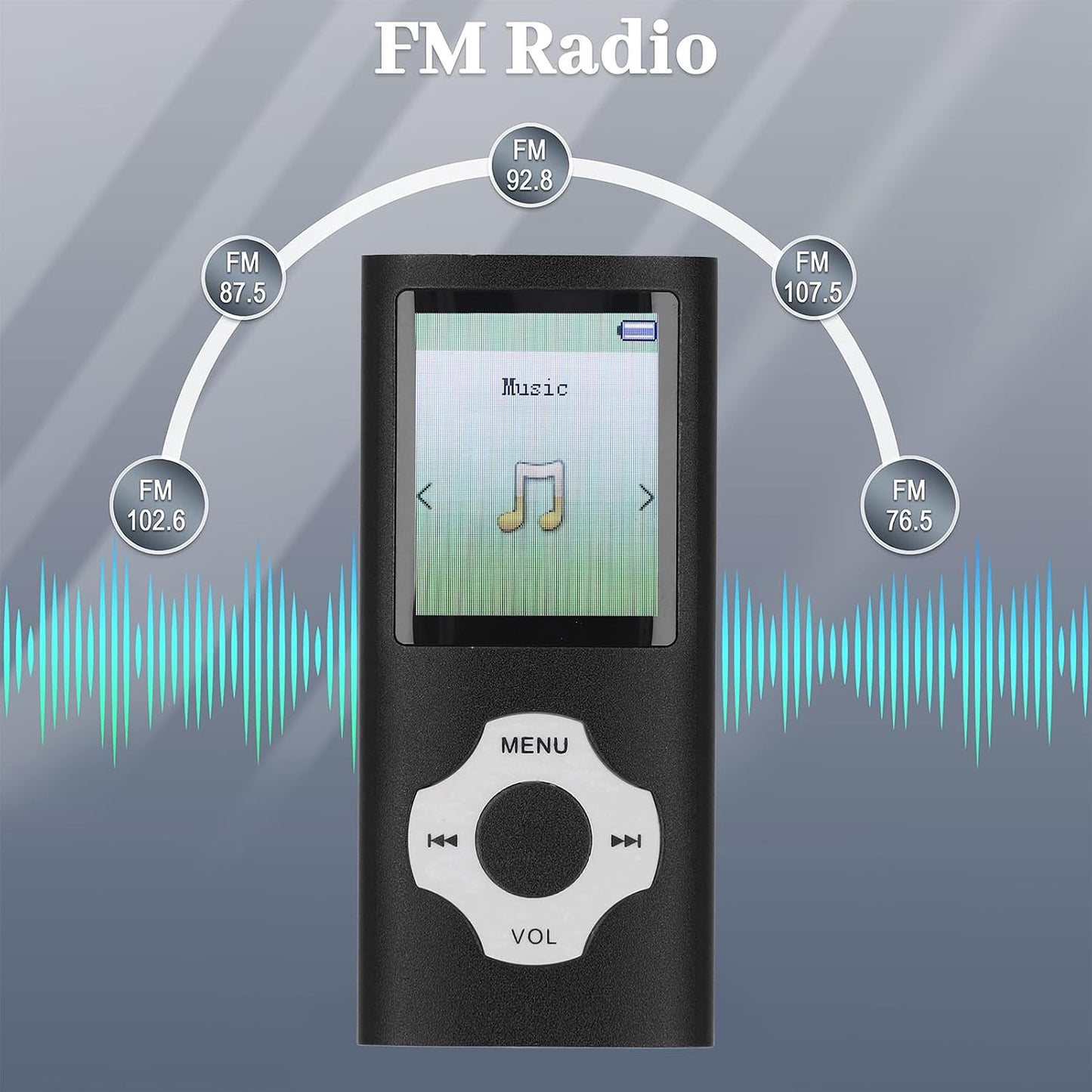 Jectse MP3 MP3 MP4 16GB Bluetooth Player, Ultra Slim Player Portable Music Player with Small Memory Card, Noise