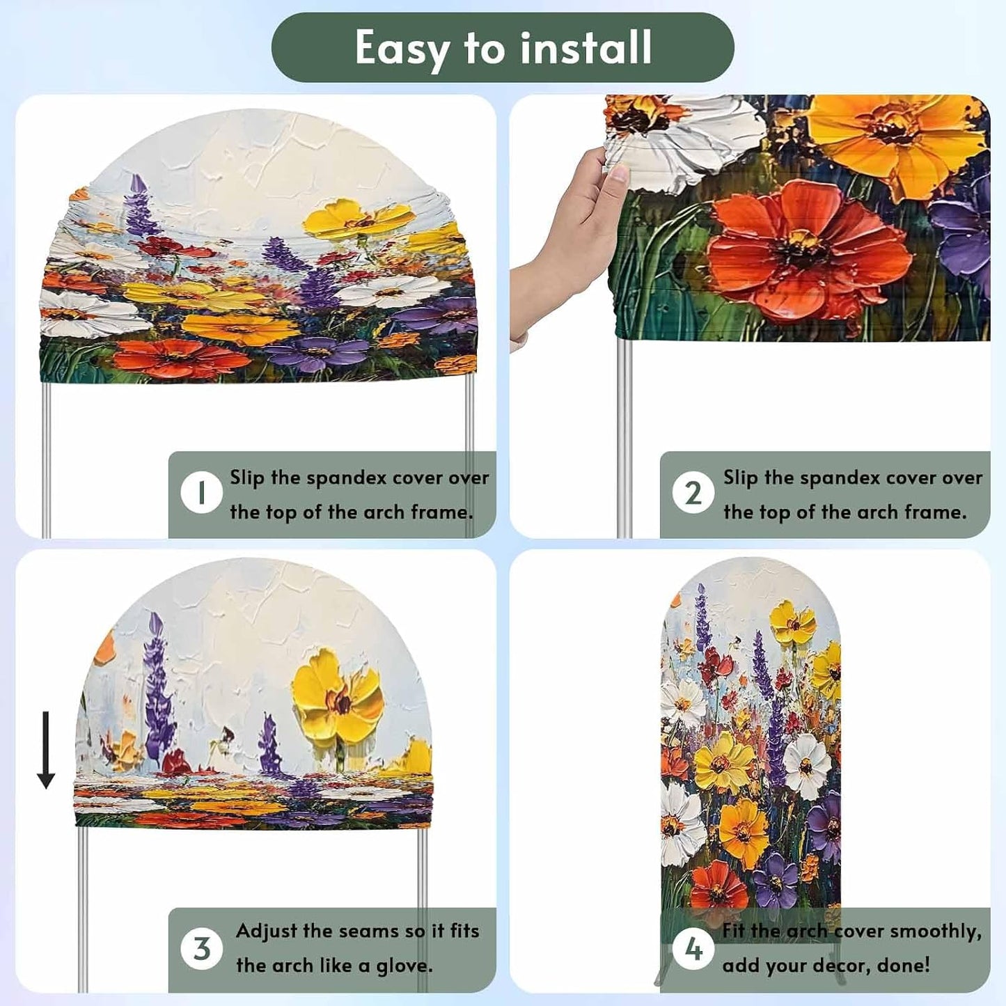 Jnbasdffb 6.6 Vintage Wildflowers Wedding Arch Cover, Stretchy Spandex Arch Backdrop Stand Covers FT, Oil Painted