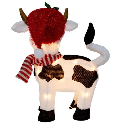 Lulu Home 21" H Christmas Yard Decoration, 3D Pre-lit Cow with 35 Warm White Lights, Light Up Diary Cattle Wearing Scarf & Santa Hat for Xmas Indoor Outdoor Holiday Lighted Display