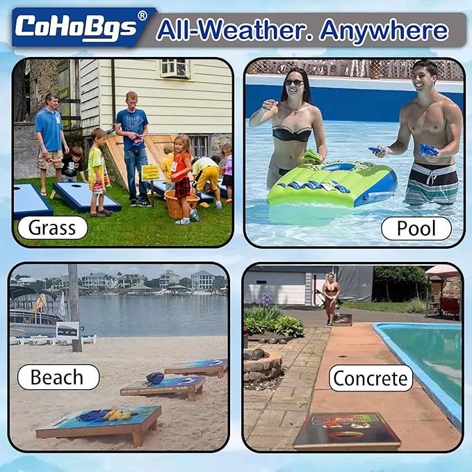 CoHoBgs Corn Hole Bags Set 8, Professional Cornhole Bags Dual-Sided Slick & Stick Resin Filled Suede and Duck Canvas Bean Bag for Cornhole Game Includes Carry Case