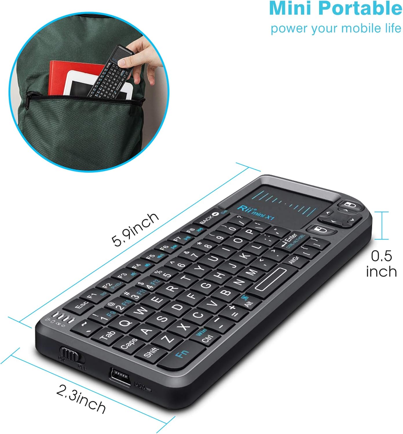 Beastron 2.4G PS3. X1-Black Rii Mini Wireless Keyboard with Touchpad Mouse,Lightweight Portable Controller with USB