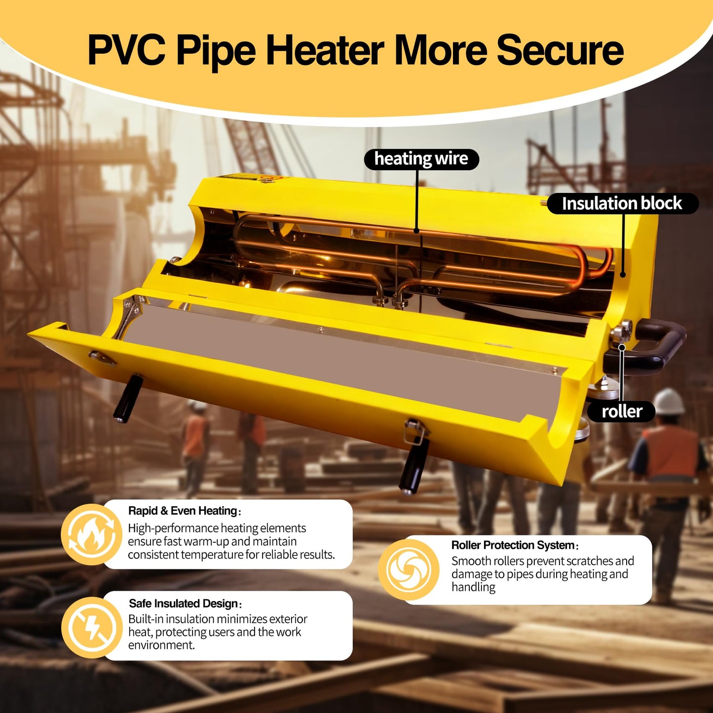 1/2" to 4" Electric PVC Pipe Heater with Power Indicator & Transport Wheels - 1800W 120V Digital Temperature Control Bending Tool for Electrical Conduit & Plumbing Pipes