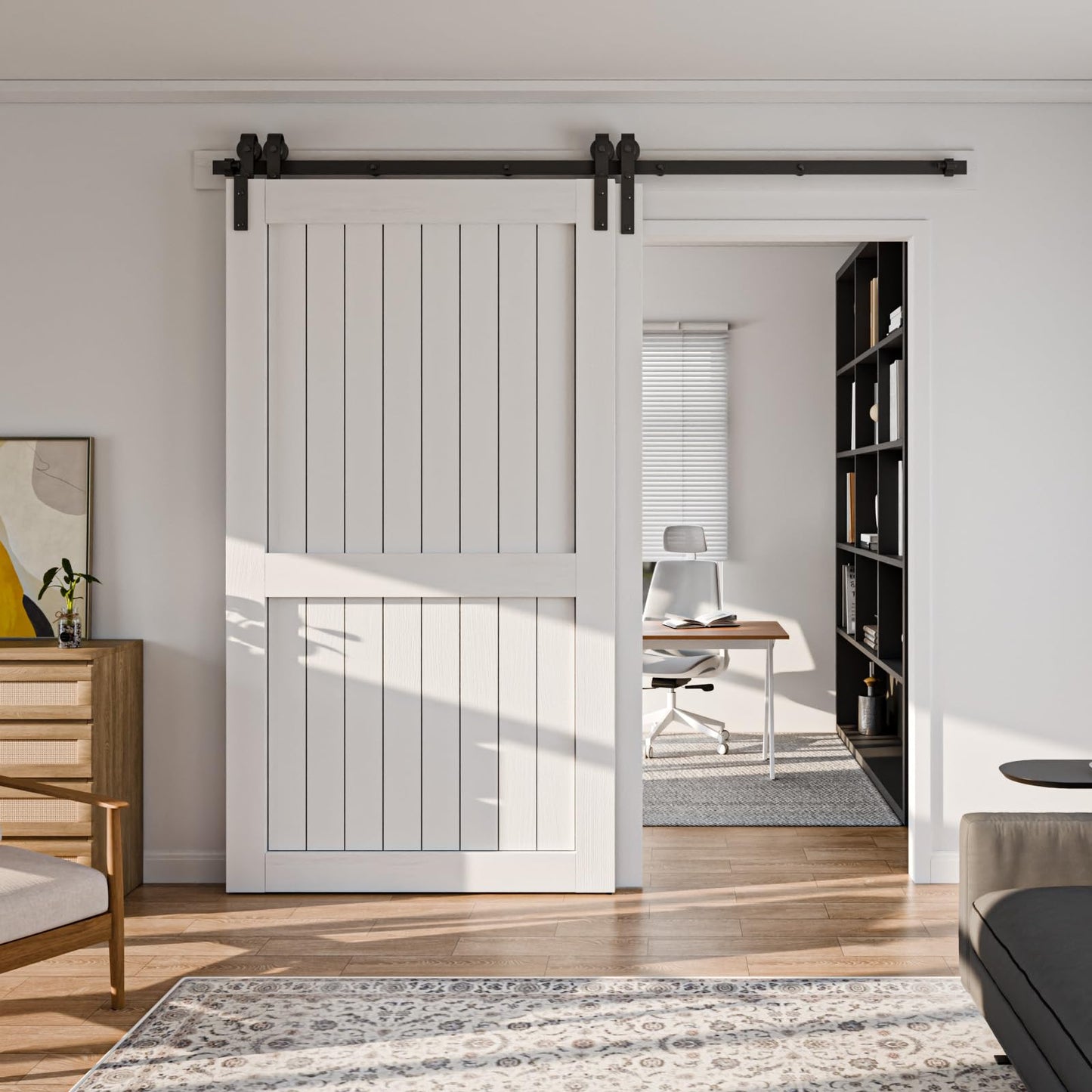 4-14FT Bypass Sliding Barn Door Hardware Kit Single Track System Carbon Steel Basic Roller Hanger Easy to Install Fit Double 36" Wide Doors Panels (6ft Single Track Bypass)