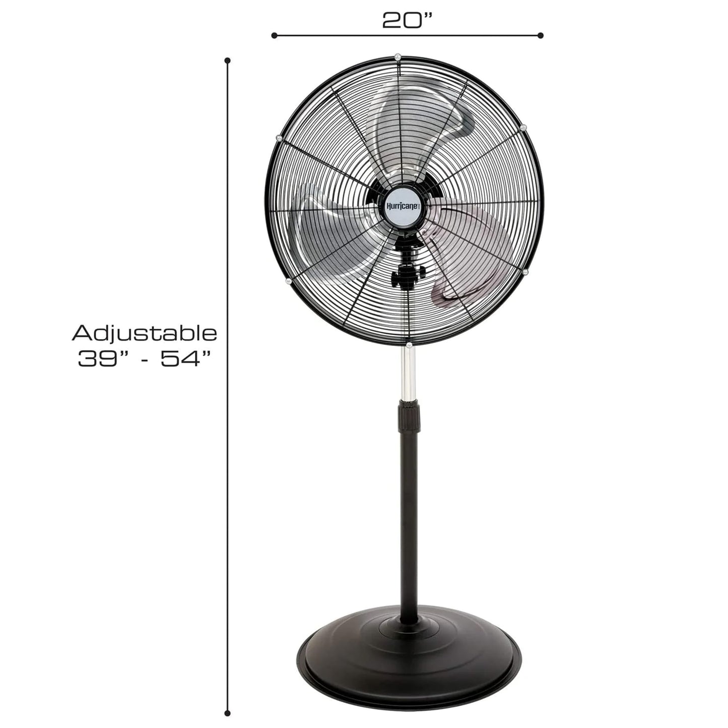 Hurricane Pro High-Velocity Oscillating Metal Stand Fan w/ 3-Speed Setting, 20" - Heavy-Duty Cooling Pedestal Unit w/ 4500 CFM, Adjustable Tilt & Height for Home, Garage, Gym & Workshop