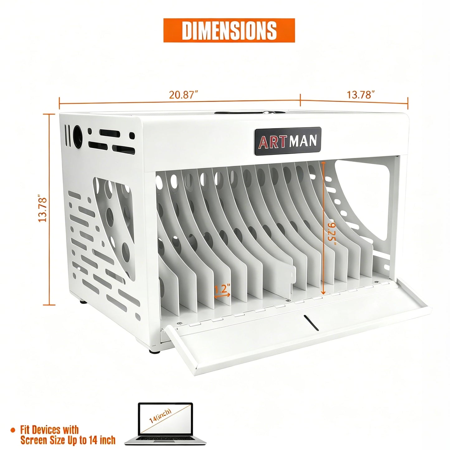 16 Device Charging Station for Laptops/Tablets/iPads/Chromebooks,16 Bay Wall-Mount Lockable Charging Cabinet with Cable Management & Power Organization,Fully Assembled Storage Cart (16 Bay-White)