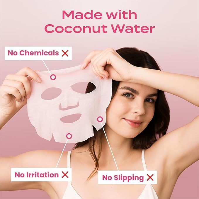 Body Restore Natural Collagen Face Mask 5 Pack ??Korean Skin Care Mask with Fermented Coconut Water, Christmas Stocking Stuffers, White Elephant, Birthday Gifts for Women & Men, Dry Skin - Anti-Aging