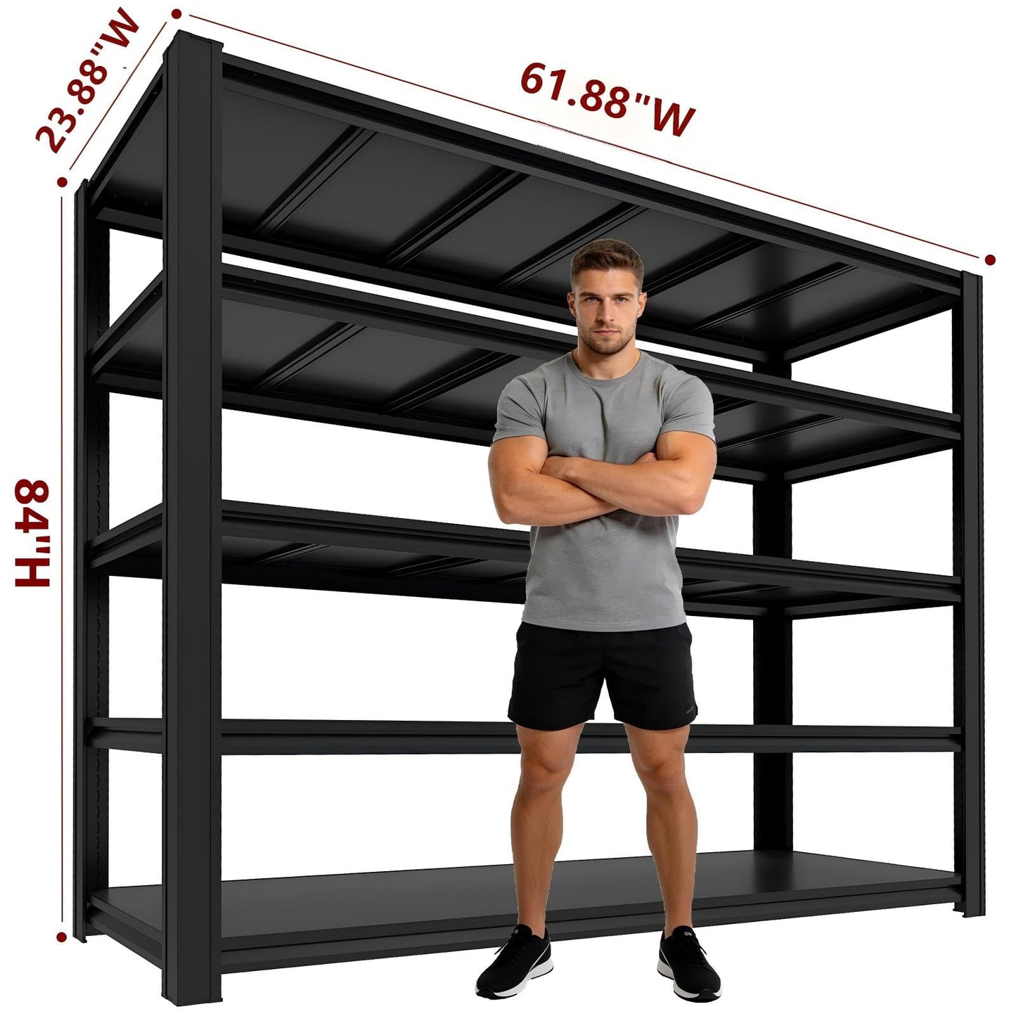 KLRFUA 5-Tier Garage Shelving Unit | Adjustable Garage Shelves, Storage Racks, 3,600-Pound Capacity, Dimensions: 84H x 61.88W x 23.88D, Metal Store Shelving, for Garage Storage (5T-84H*61.88W*23.88D)