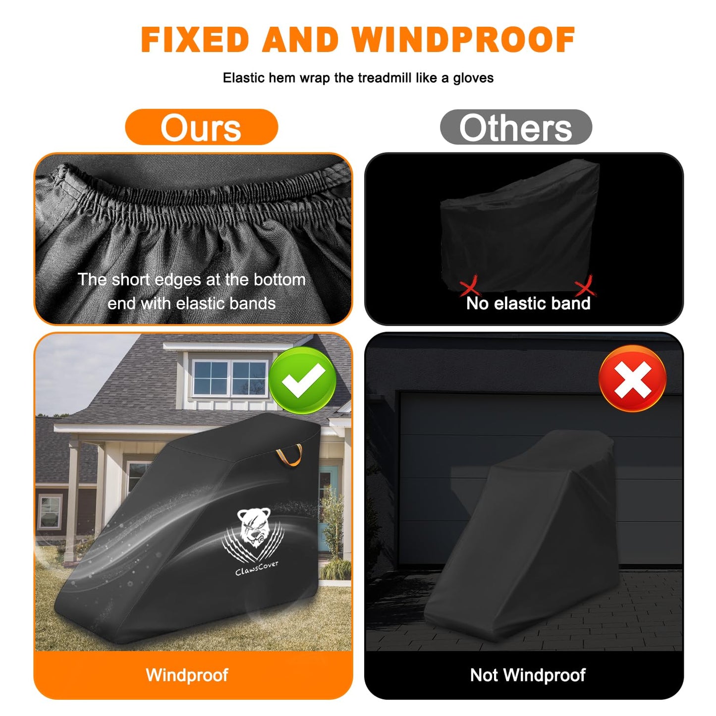 ClawsCover Unfolding Treadmill Cover Waterproof Dustproof Running Machine Cover Exercise Workout Equipment Protective with Night Relfective Handle,Elastic Hem,for Home Gym Indoor Outdoor Use,Black