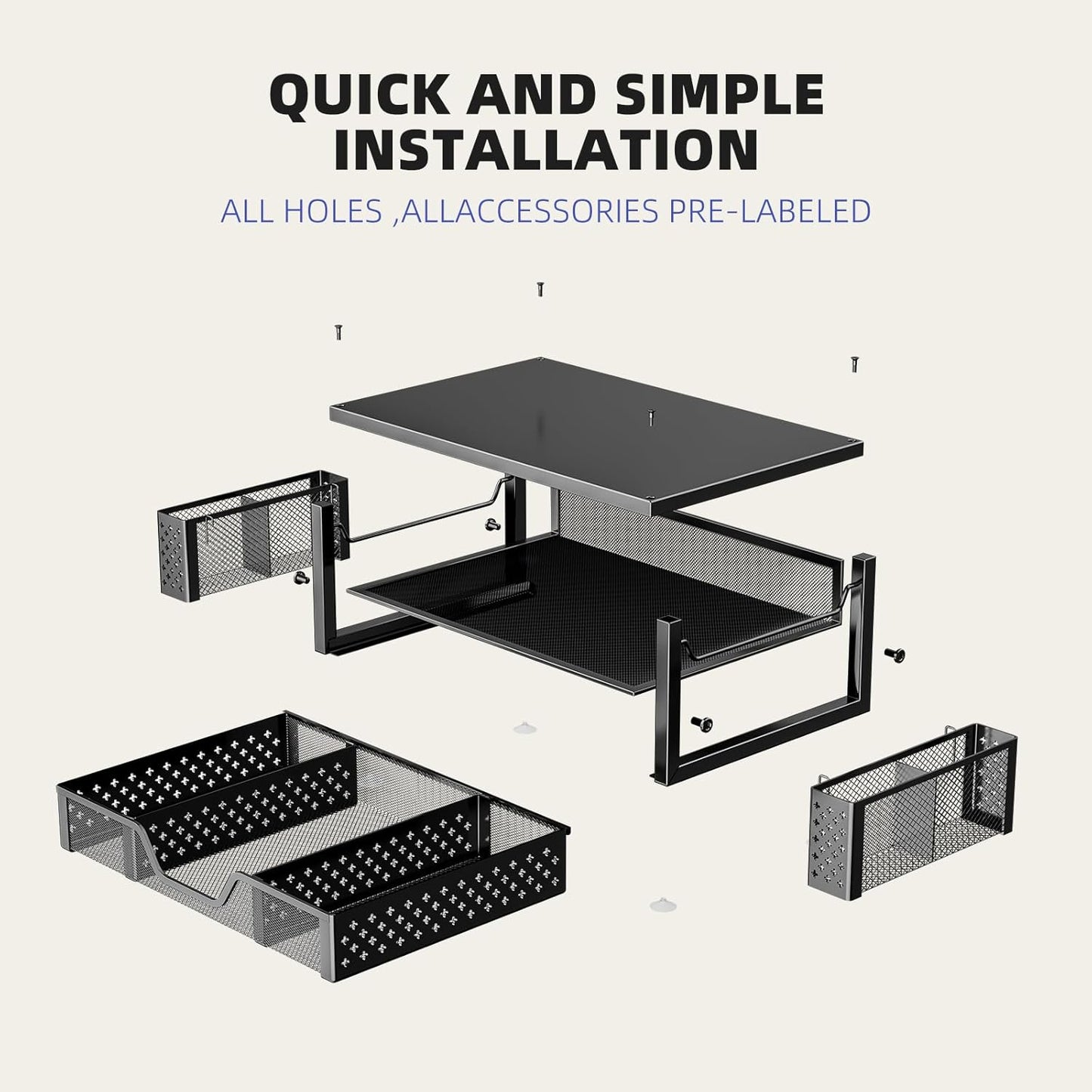 2-Tier 2 Simple Trending Desk Organizer and Accessories, Computer Monitor Stand Riser with Drawer and Pen Holders